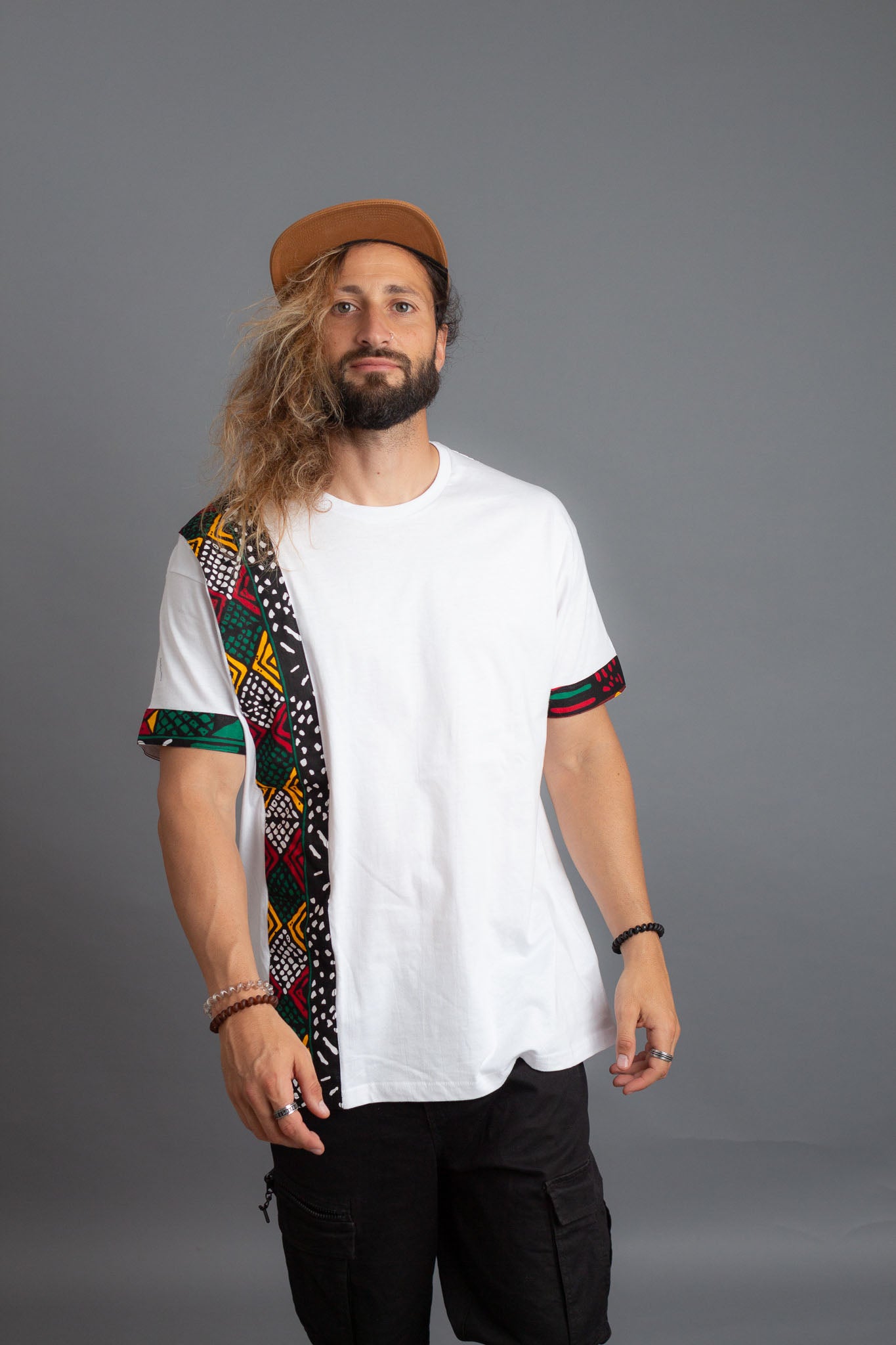 Camiseta infantil blanca con franja African